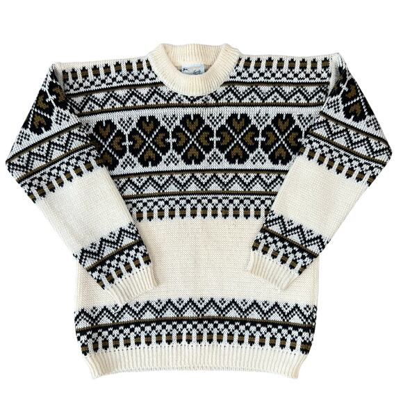 Vintage Gann Sports 100% Wool Fair Isle Print Sweater Made In Norway (Sz M) - Picture 1 of 9